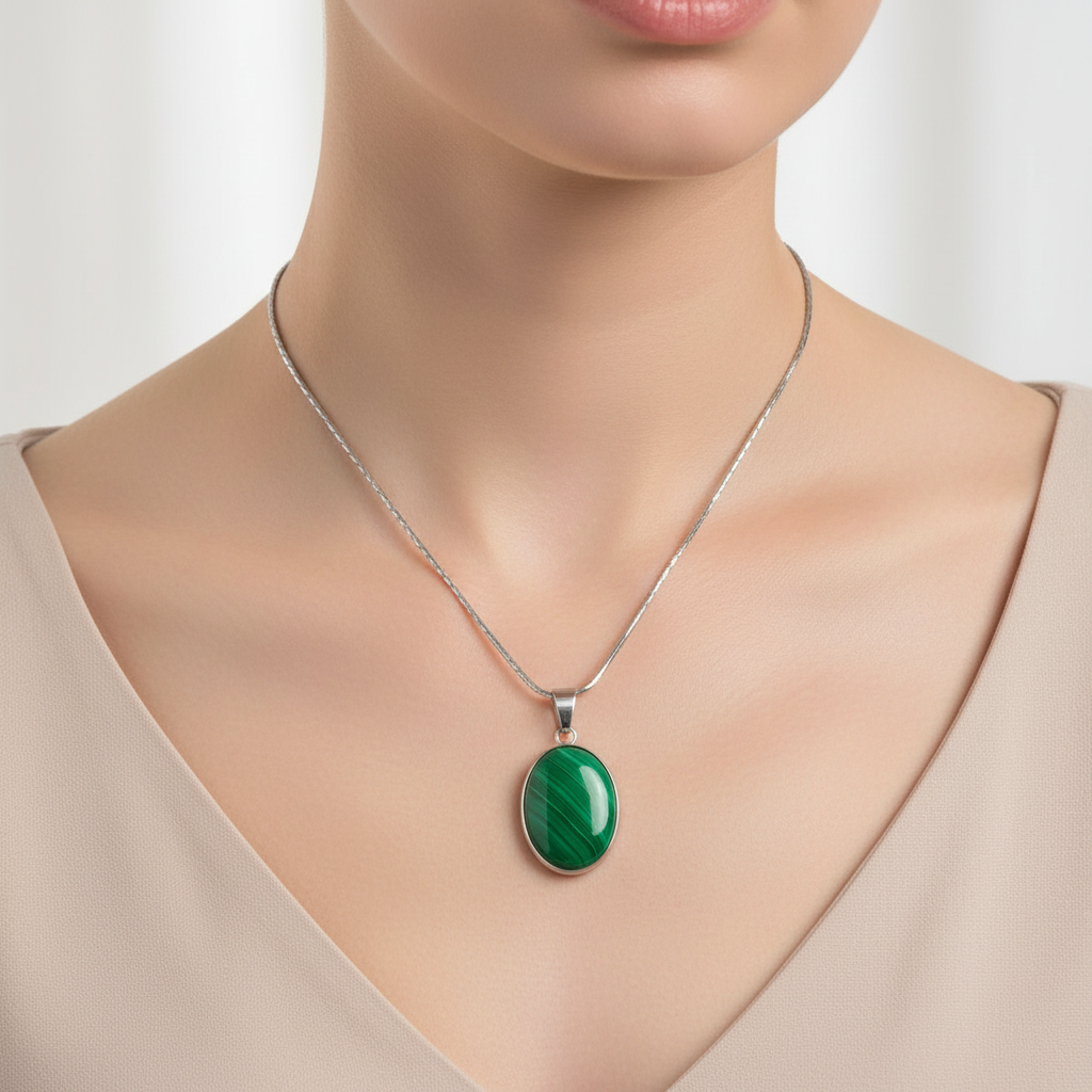 Malachite Stainless Steel Pendant Necklace