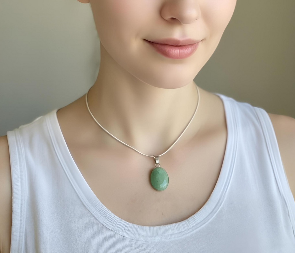 Green Aventurine Stainless Steel Pendant Necklace