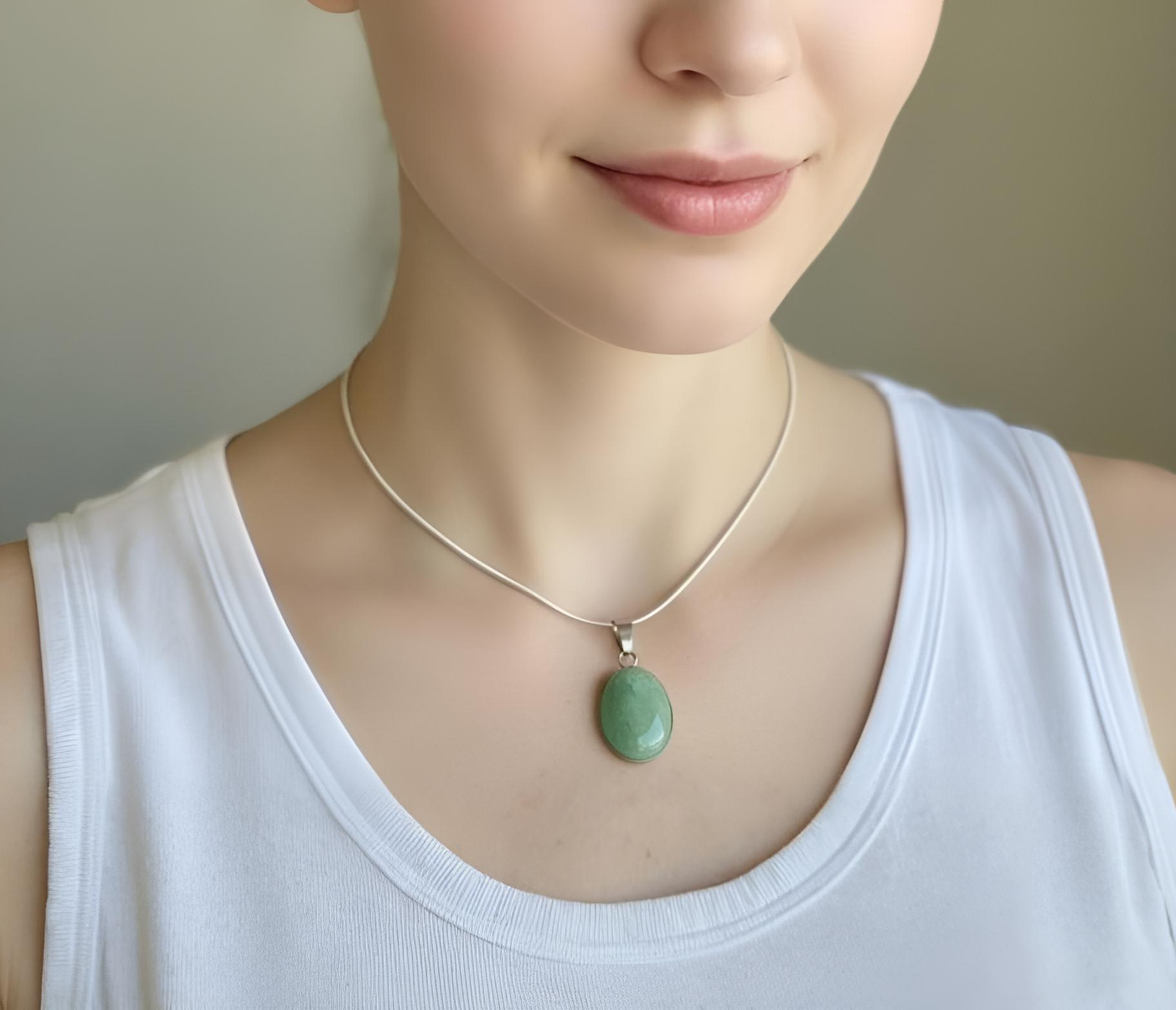 Green Aventurine Stainless Steel Pendant Necklace