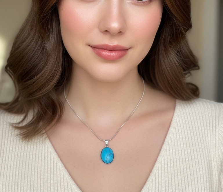 Turquoise Stainless Steel Pendant Necklace