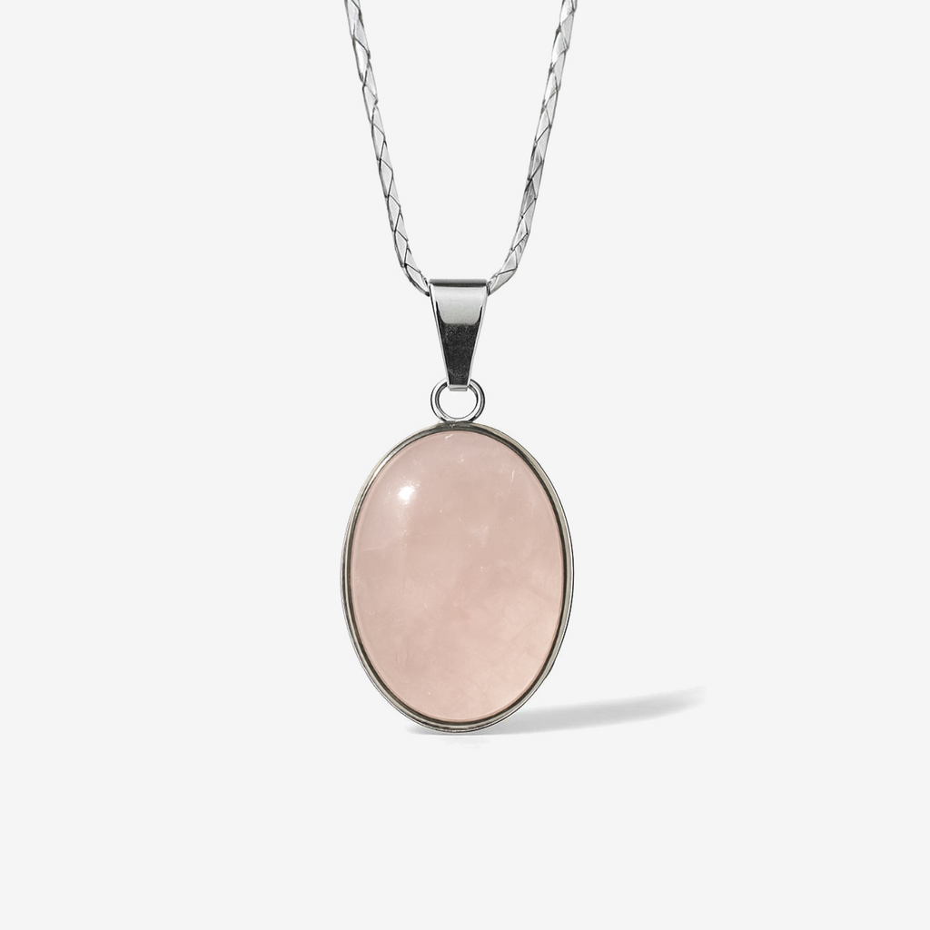 Rose Quartz Stone Stainless Steel Pendant Necklace