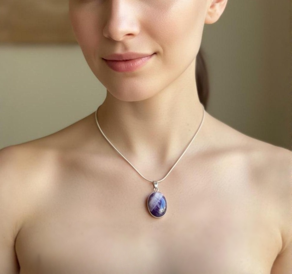 Amethyst Stainless Steel Pendant Necklace