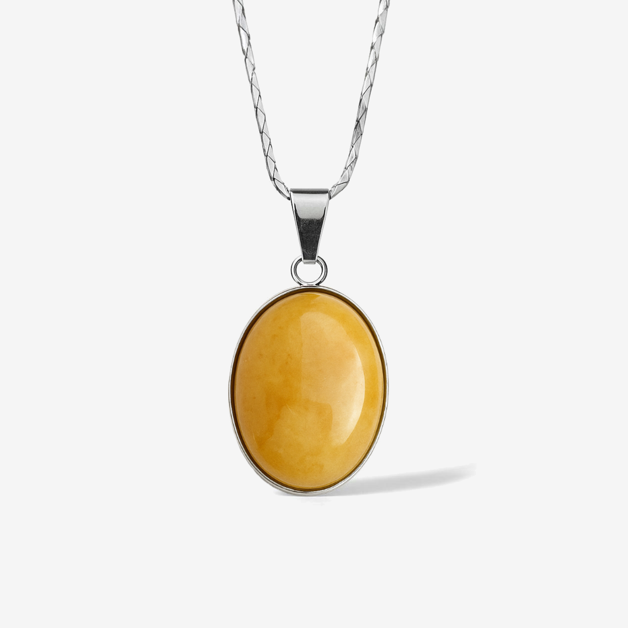 Yellow Jade Stainless Steel Pendant Necklace