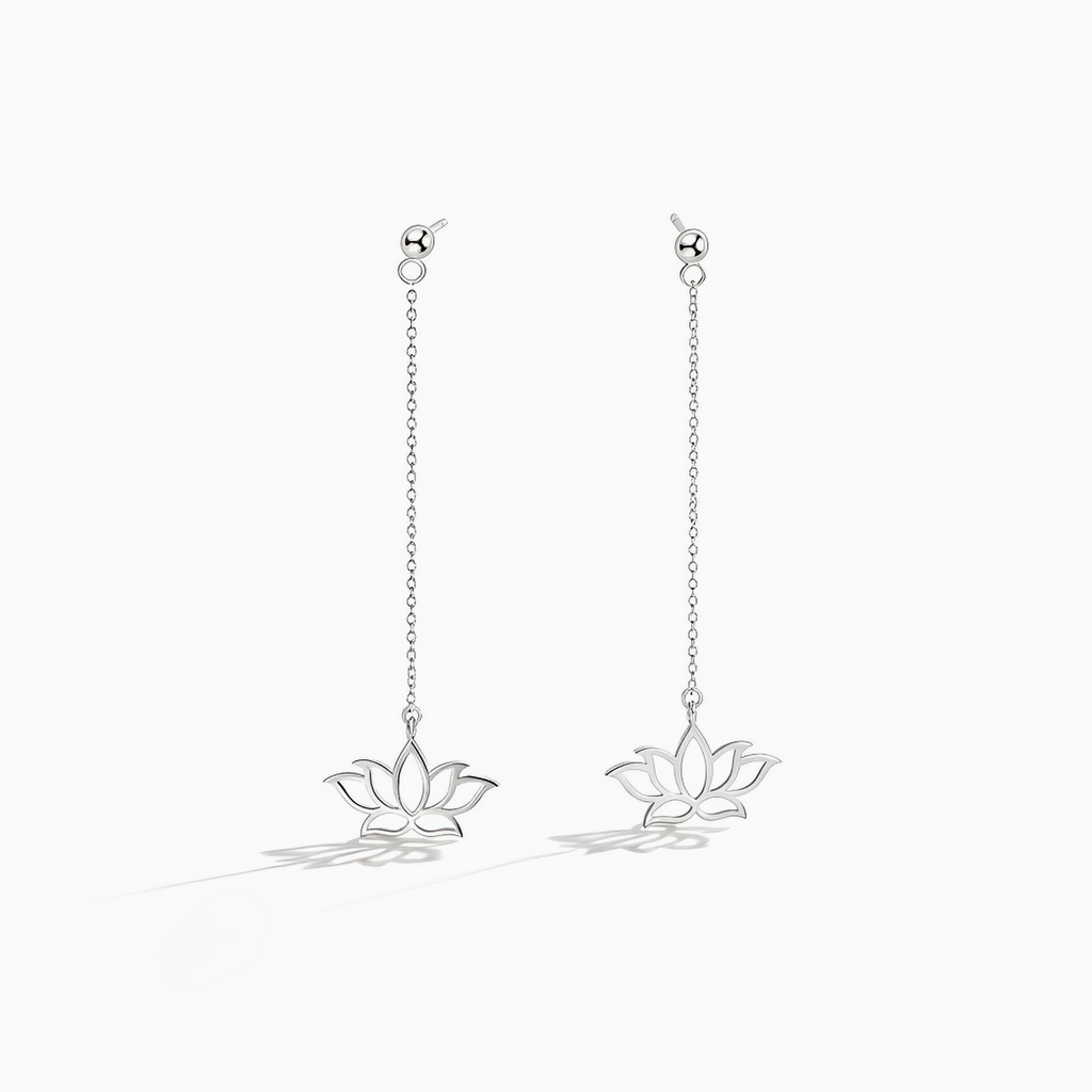 Lotus Long Drop Sterling Silver Earrings