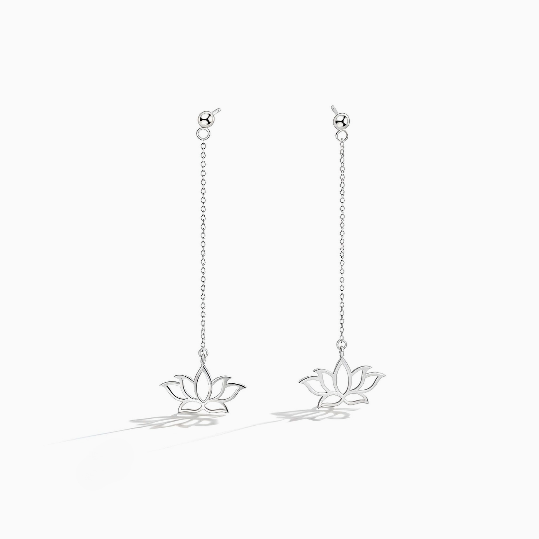 Lotus Long Drop Sterling Silver Earrings