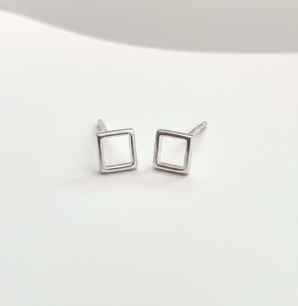 Minimalist Square Sterling Silver Stud Earrings