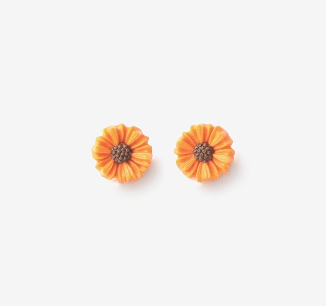 Small Orange Daisy Stud Earrings