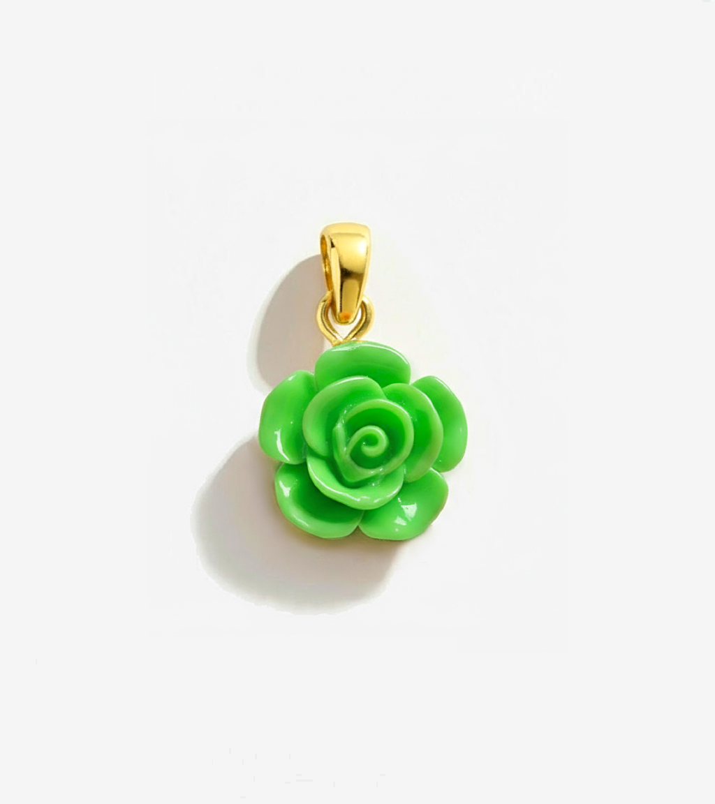 Lime Green Flower Gold Bail Pendant