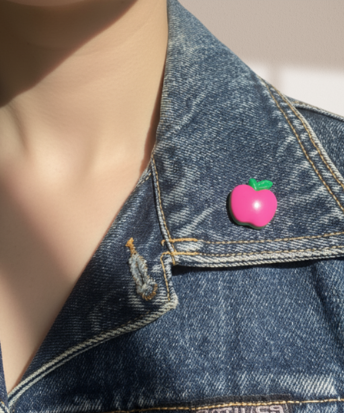 Large Cartoon Apple Pin in Cyclamen