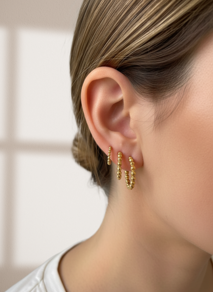 Dotted Hoop Gold Semi Hoop Earrings- Large