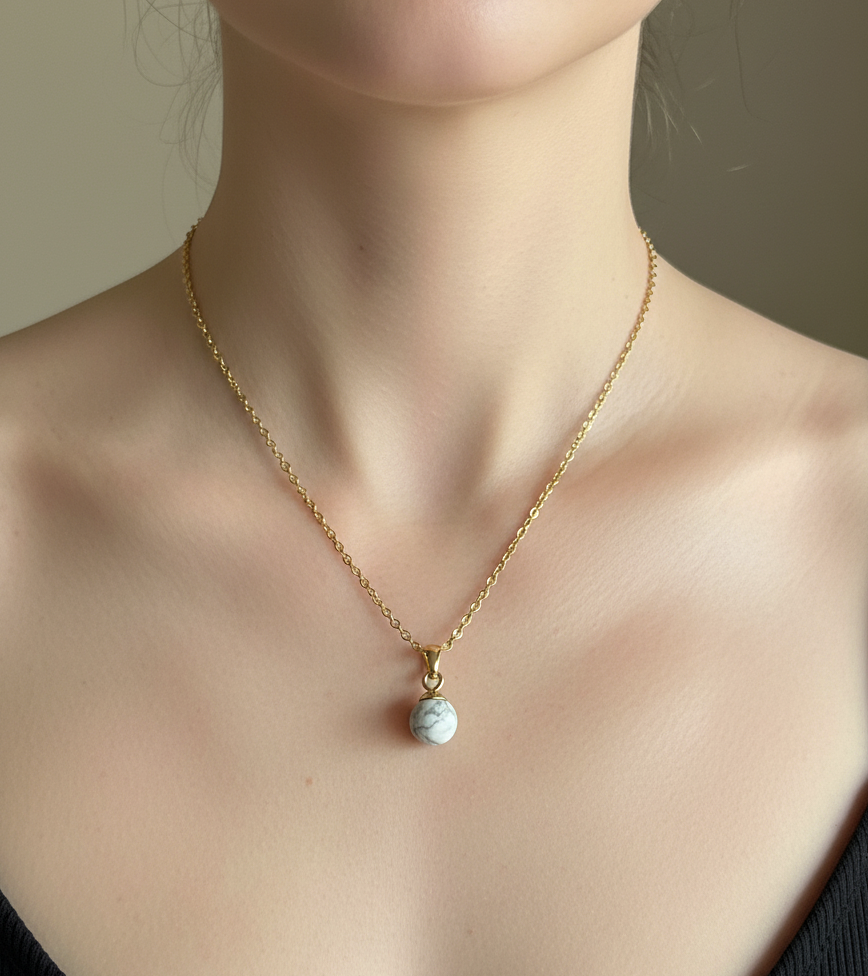 White Hawlite Pendant Necklace