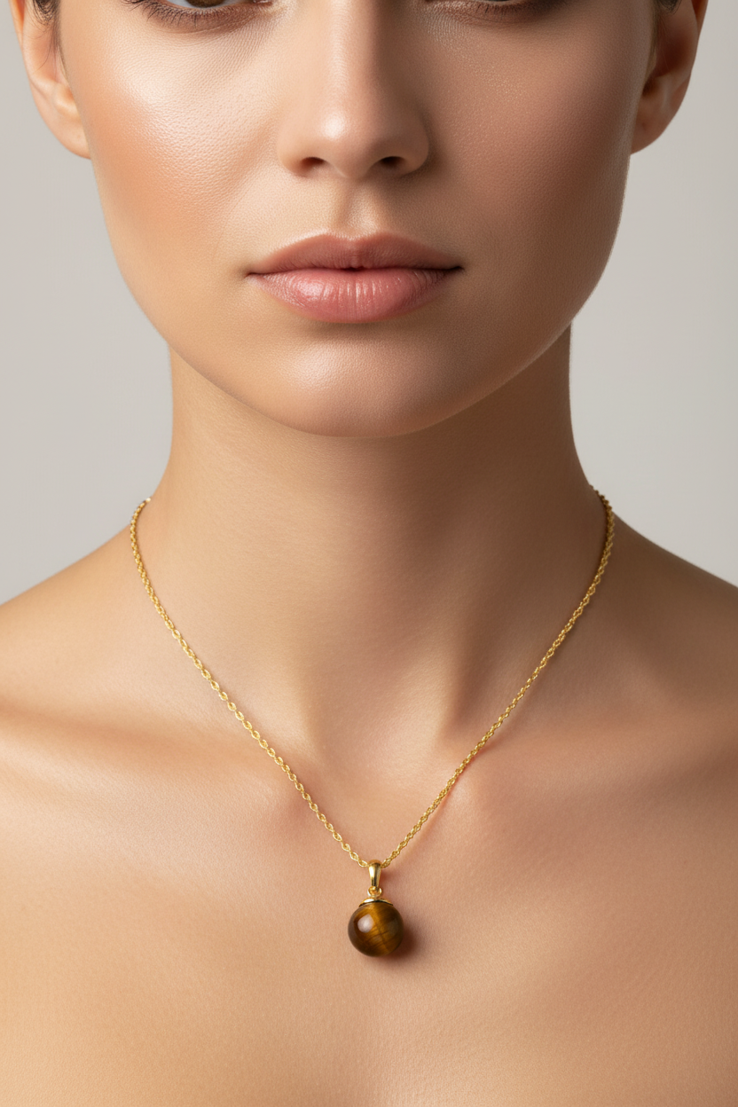high quality golden necklace with tiger eye  pendant