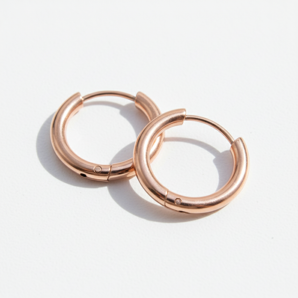 Rose Gold Stainless Steel Hoop Earrings- Large