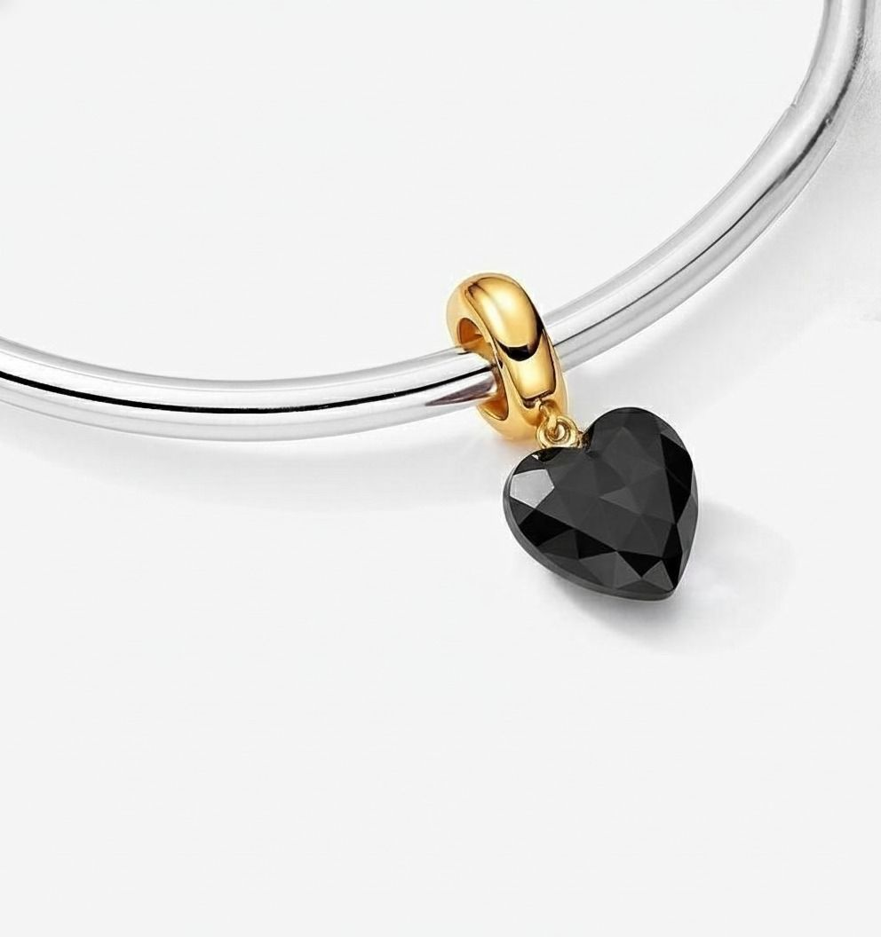 Black Heart Gold Bracelet Charm