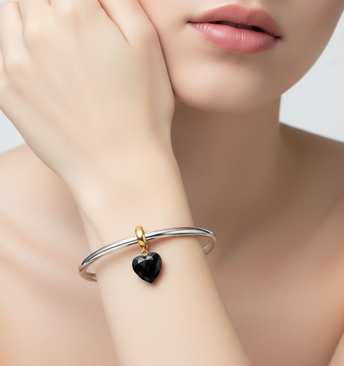 Black Heart Gold Bracelet Charm