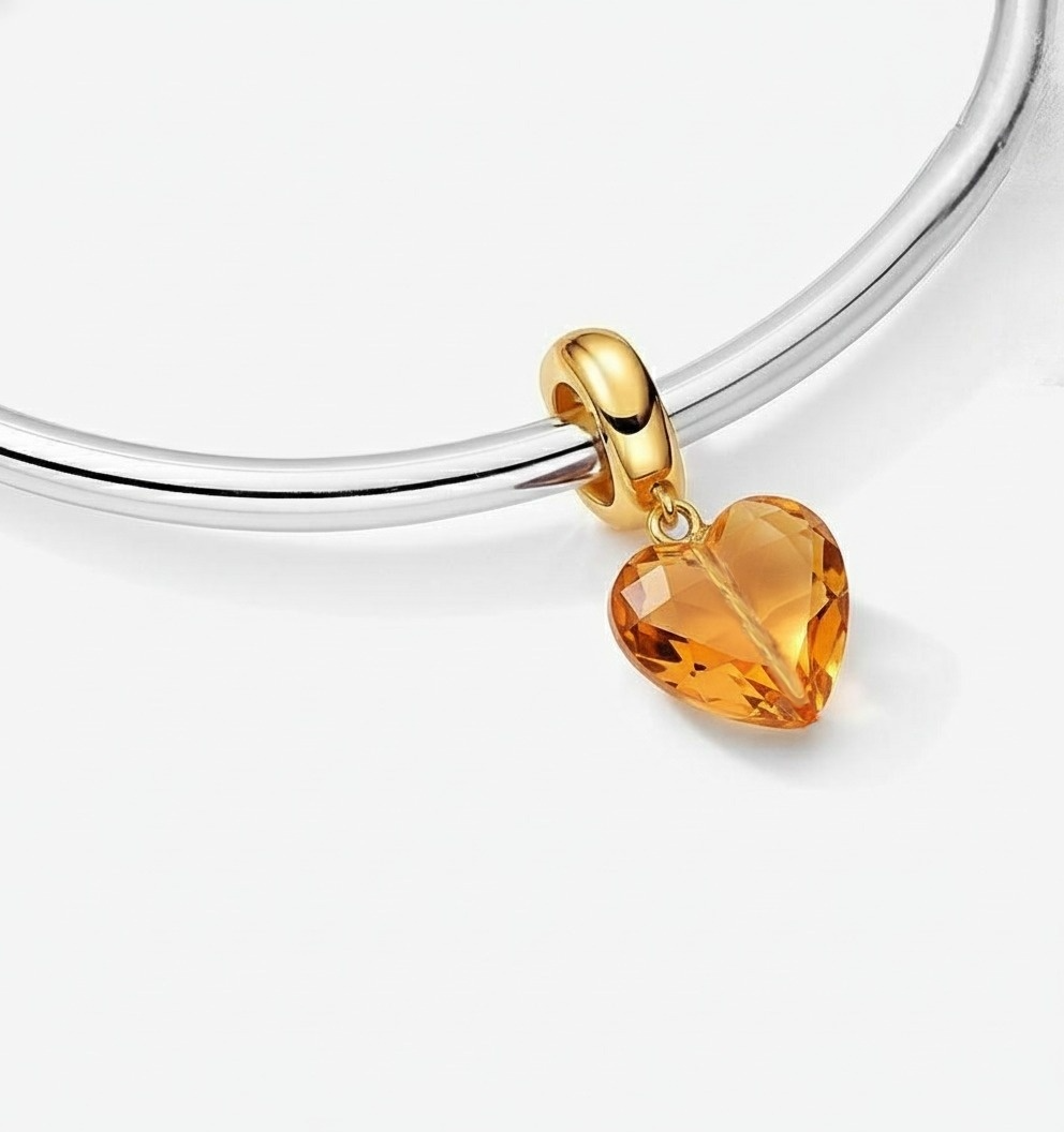 Orange Heart Gold Bracelet Charm