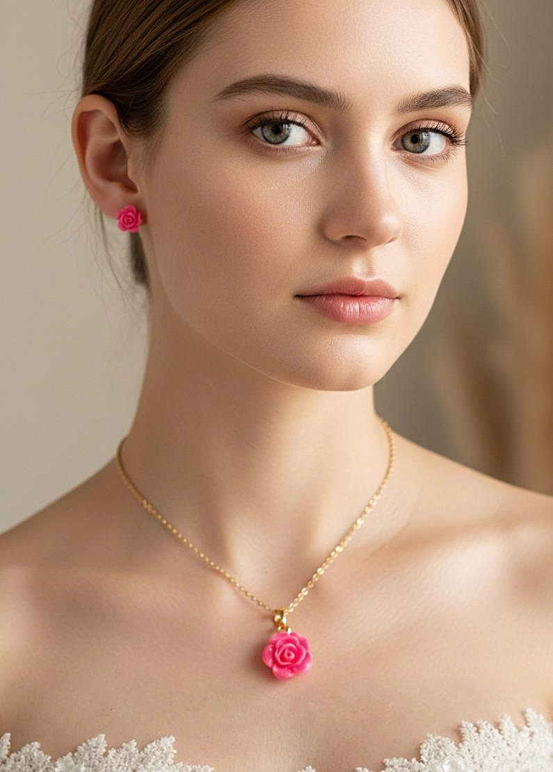 Neon Pink Flower Necklace Pendant