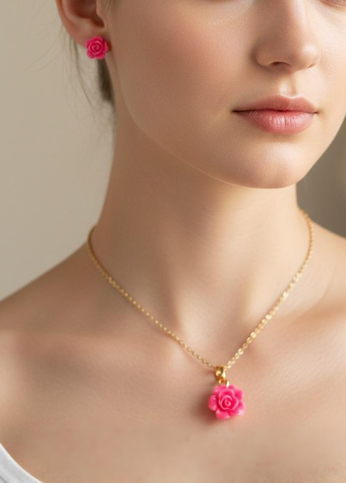 Neon Pink Flower Necklace Pendant