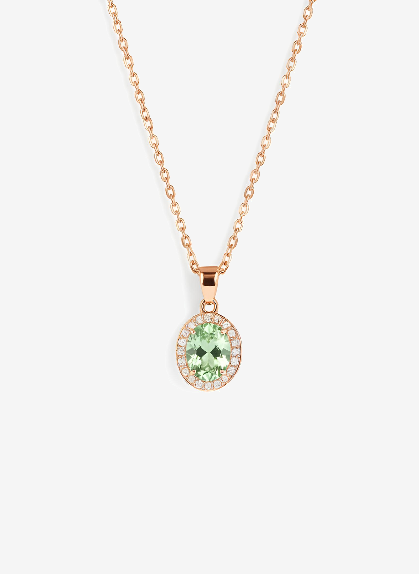 Green Gemstone Solitaire Rose Gold Sterling Silver Necklace