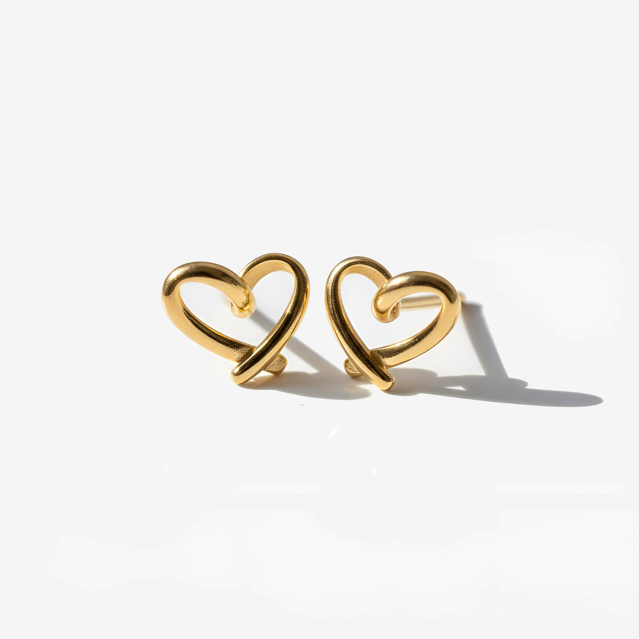 Ribbon Hearts Gold Sterling Silver Stud Earrings