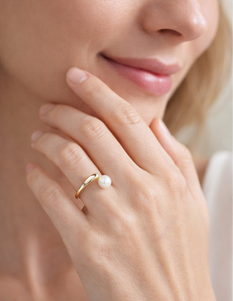 Open Bang Ring with Natural Pearl