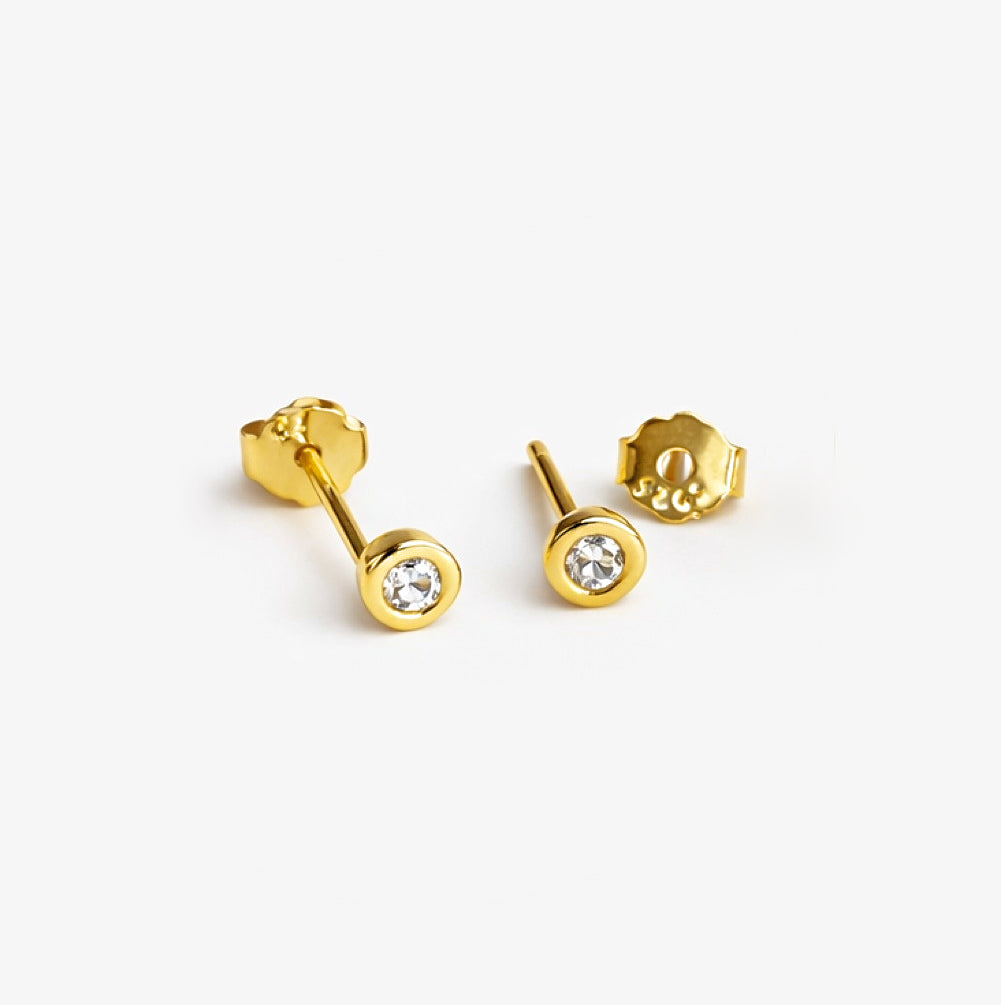 Delicate Solitaire Studs Gold on Sterling Silver