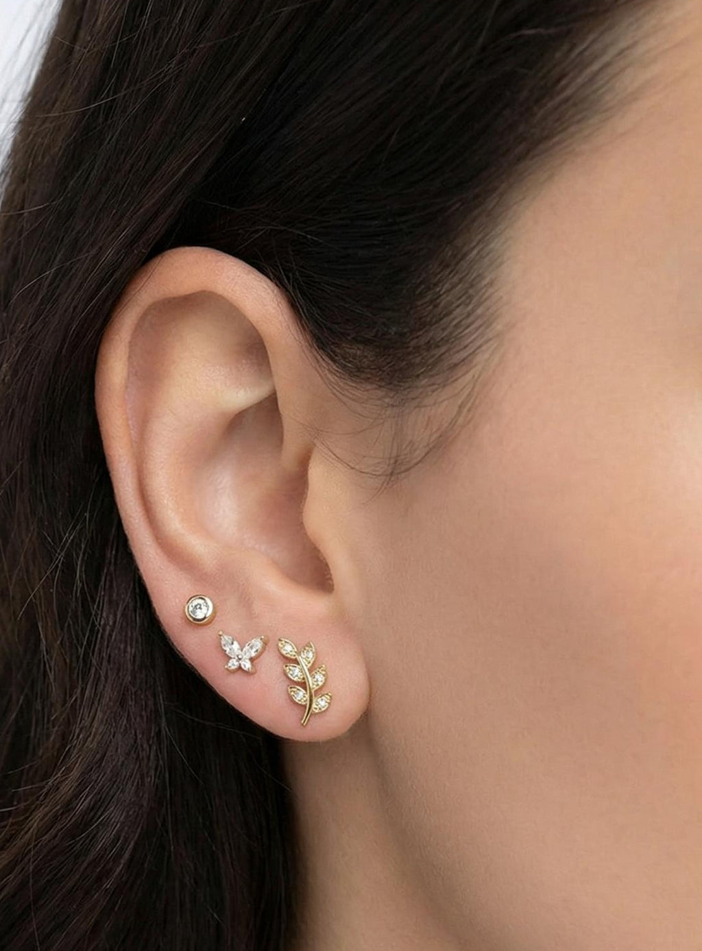 Delicate Solitaire Studs Gold on Sterling Silver