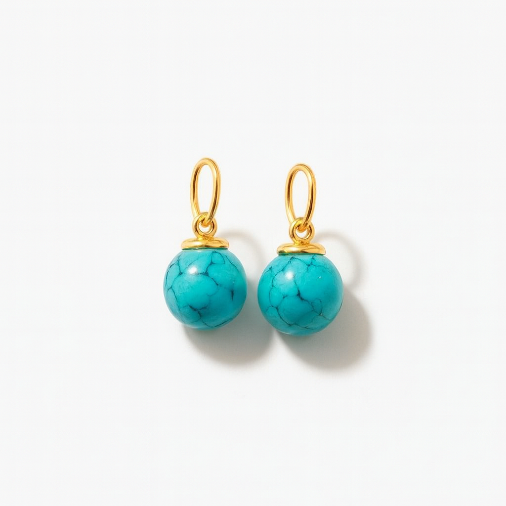Turquoise charms for earrings with gold bead caps