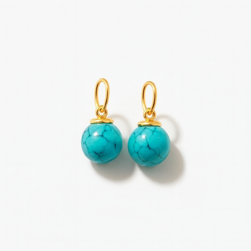 Turquoise charms for earrings with gold bead caps