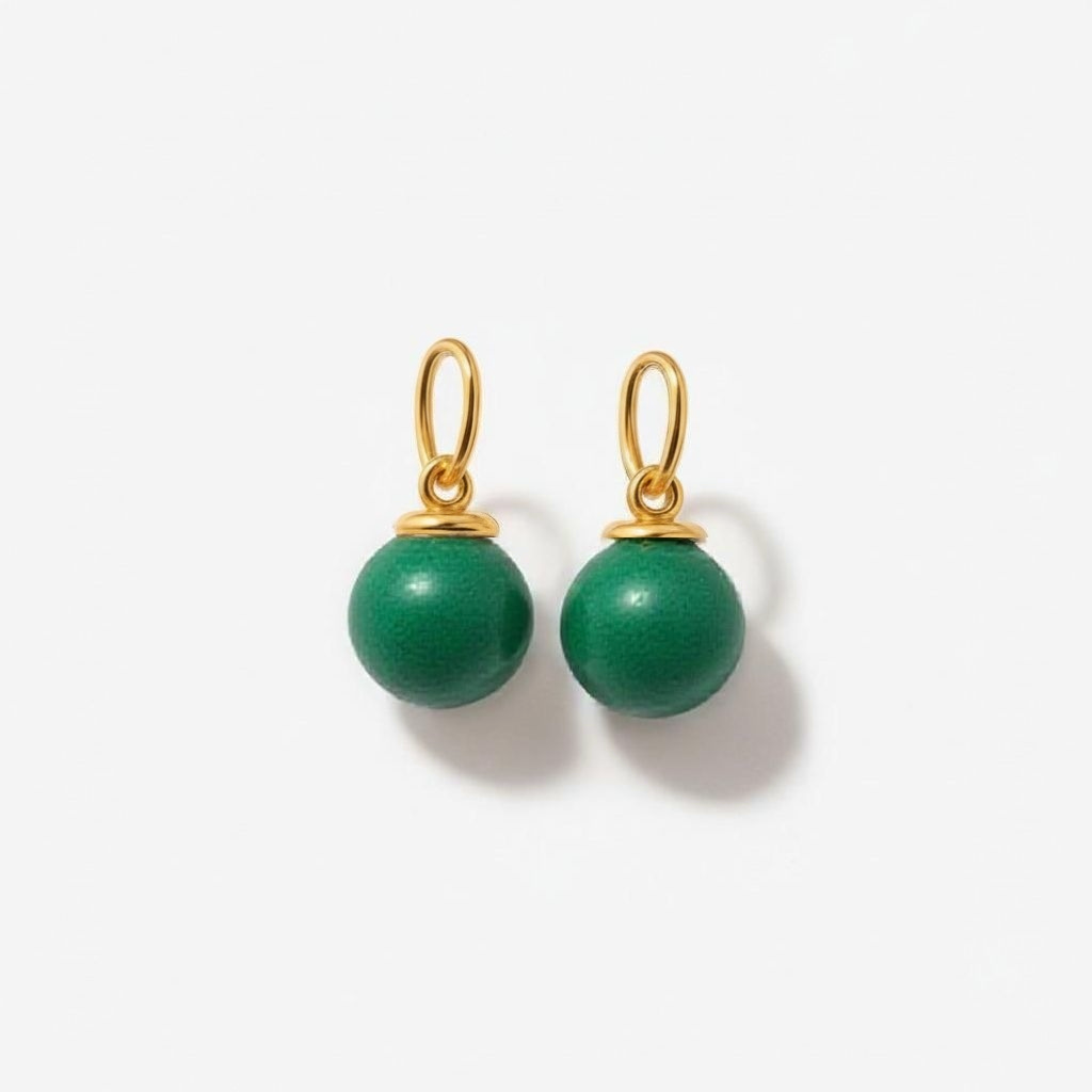 Green bead charms for earrings with gold jump rings
