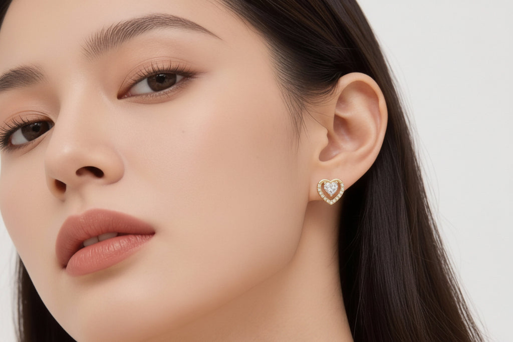 Statement Hearts and Central Stone Stud Earrings