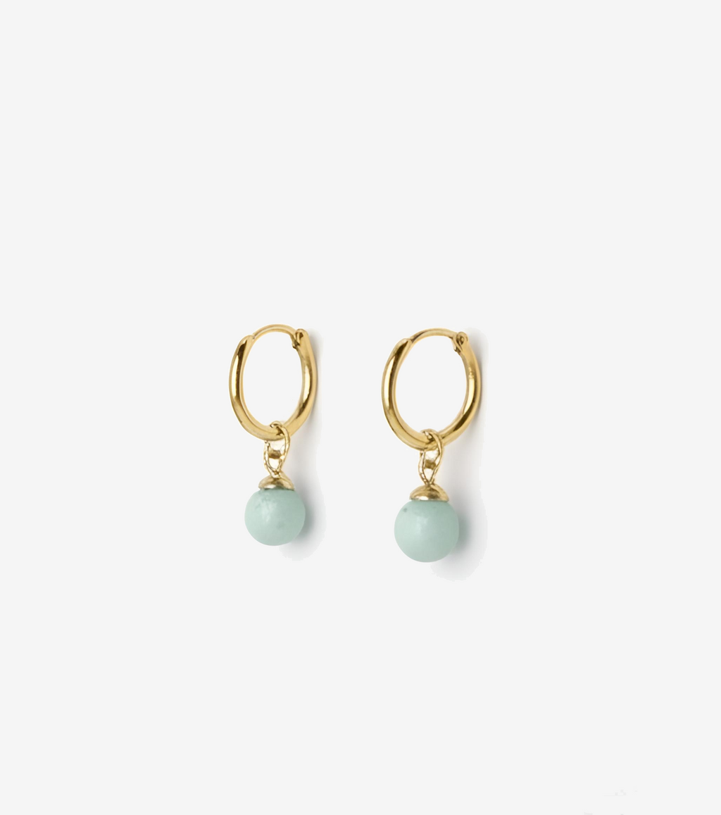 Gold hoop earrings with interchangeable green beads 