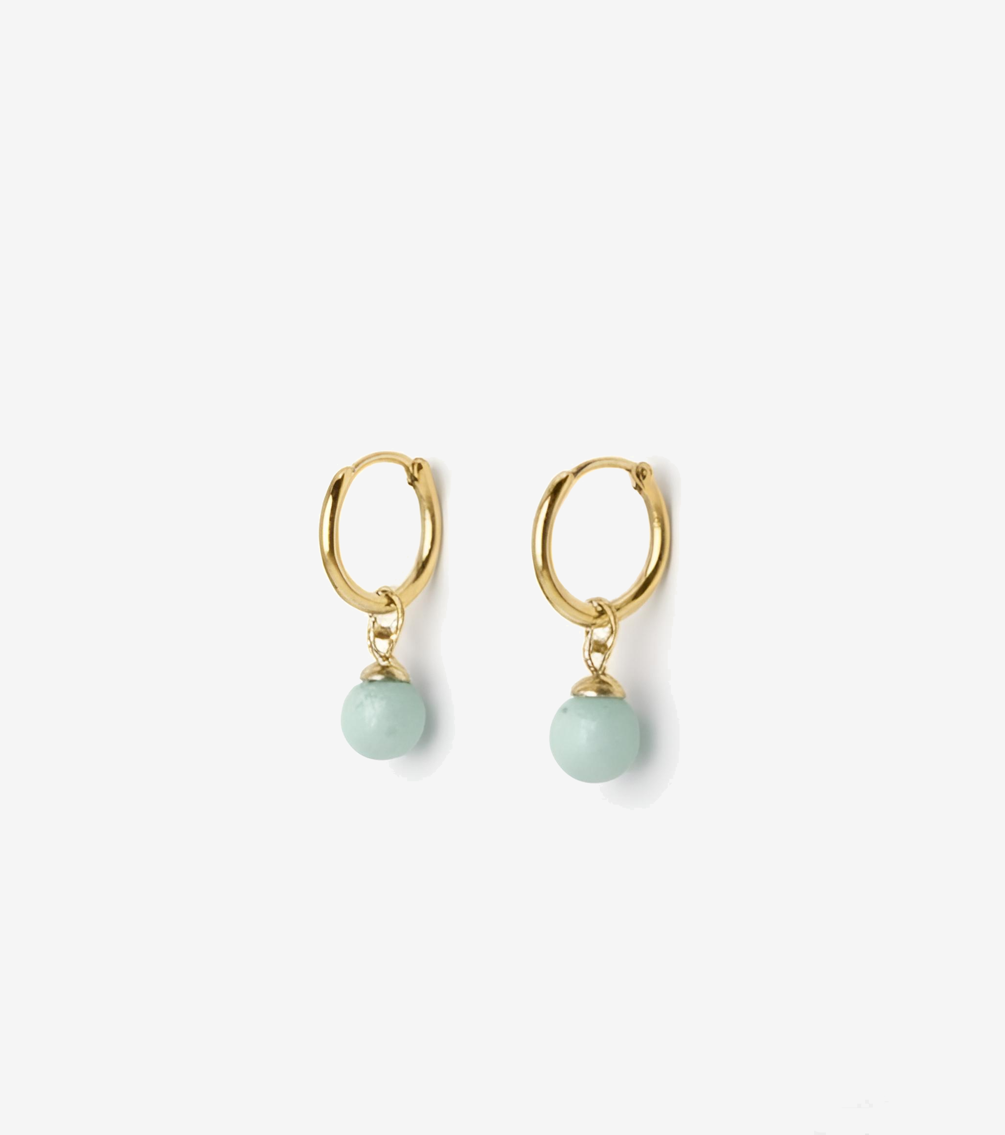 Gold hoop earrings with interchangeable green beads 