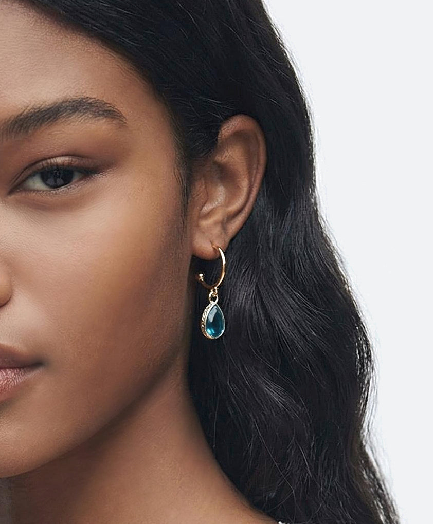 Ocean Blue Teardrop Semi Hoop Earrings