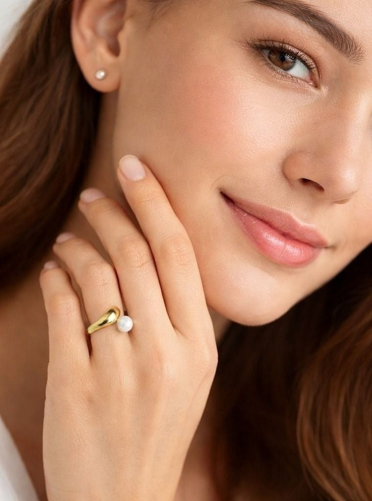 Open Bang Ring with Natural Pearl