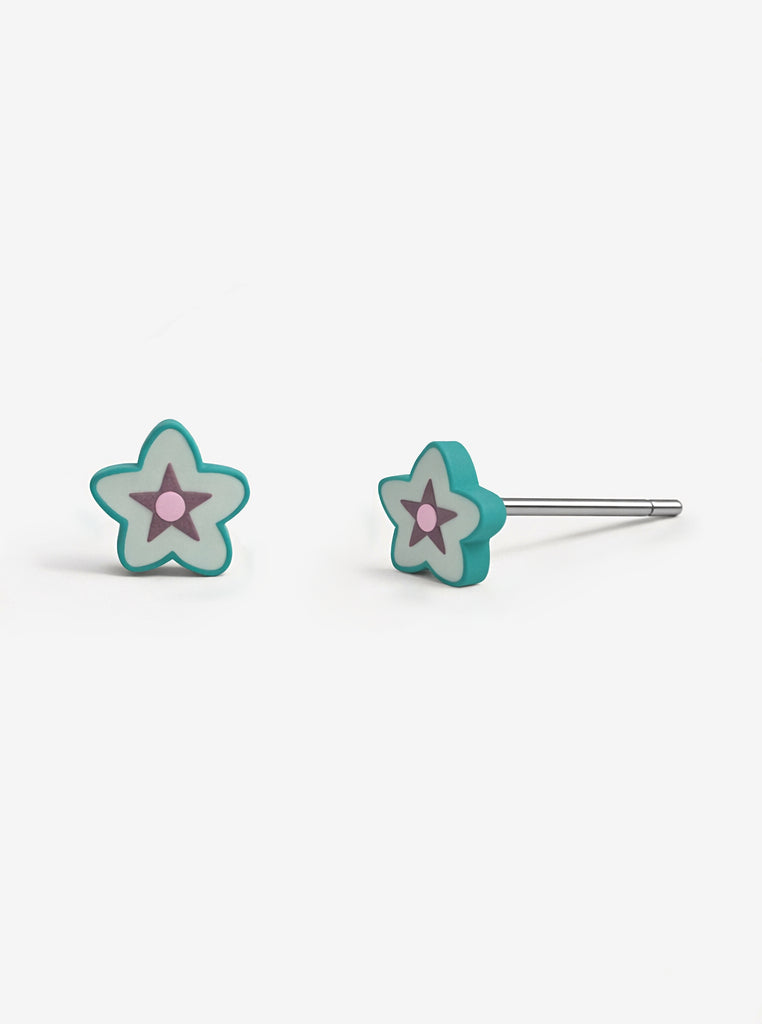 Green Star Flower Stud Earrings