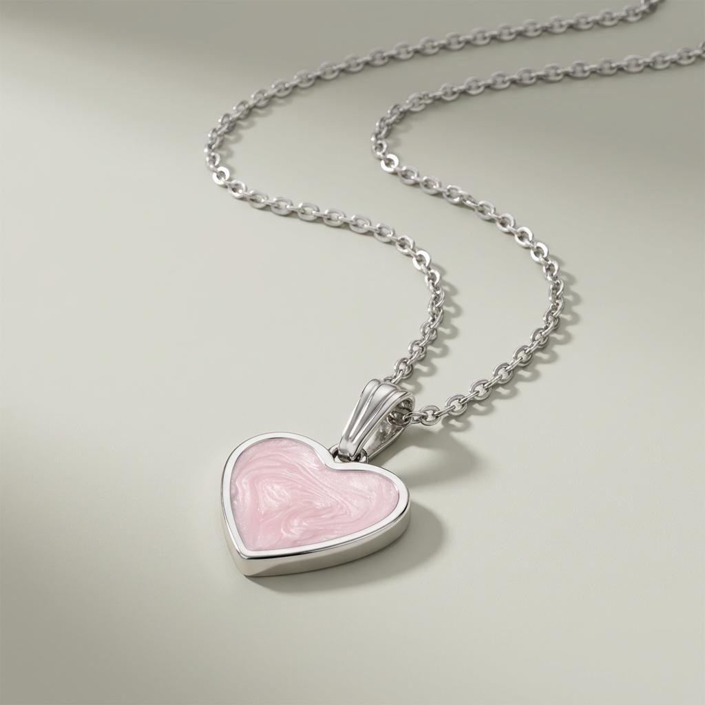 Pink Heart Sterling Silver Necklace