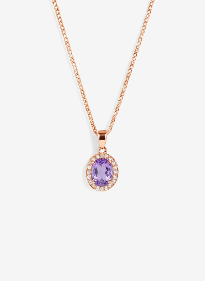 Amethyst Solitaire Rose Gold Sterling Silver Necklace