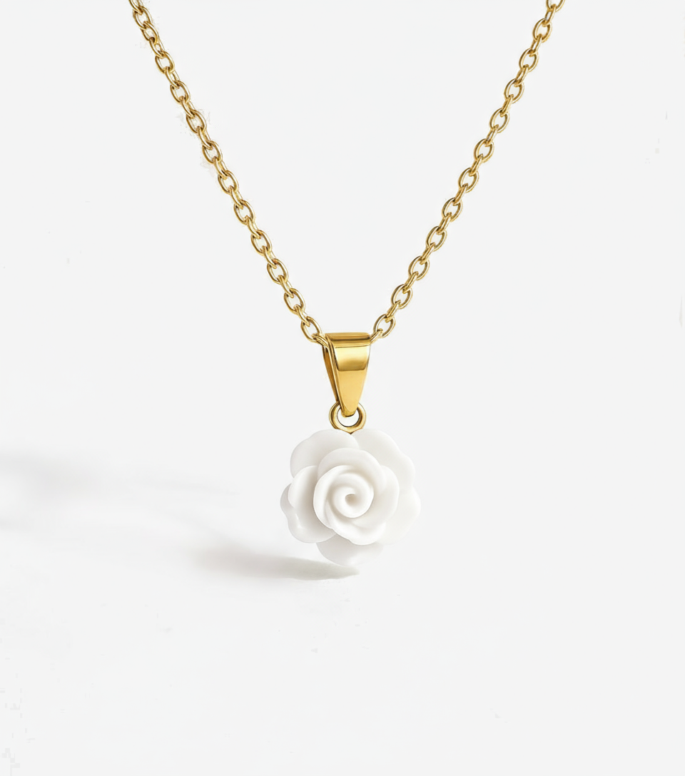 Small White Flower Pendant Necklace