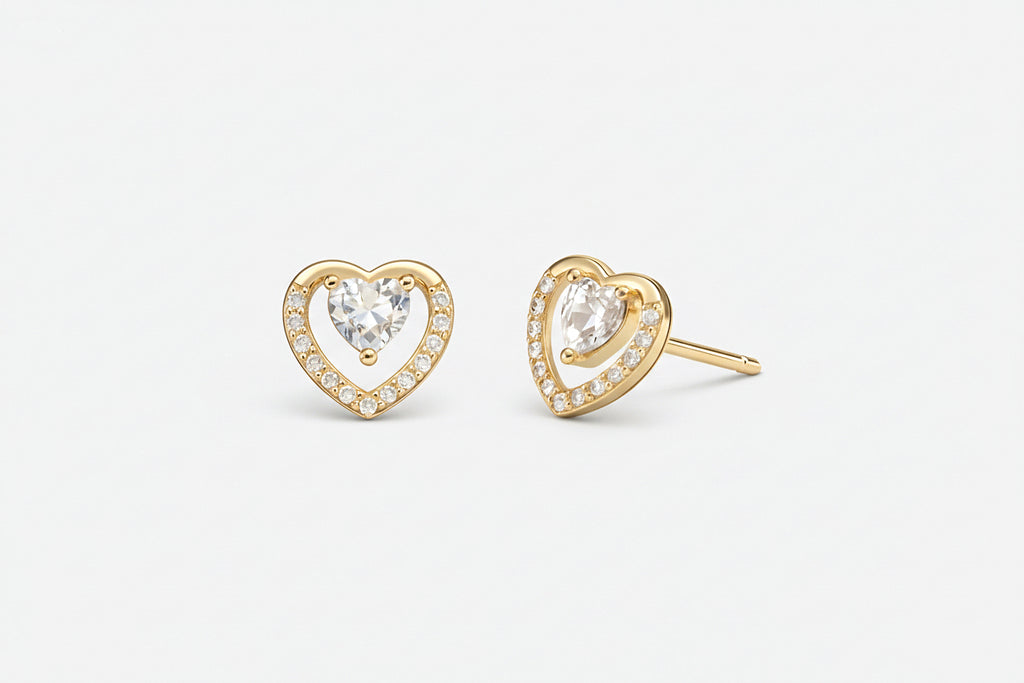 Statement Hearts and Central Stone Stud Earrings