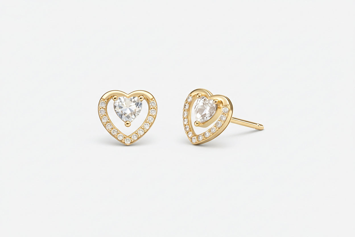 Statement Hearts and Central Stone Stud Earrings