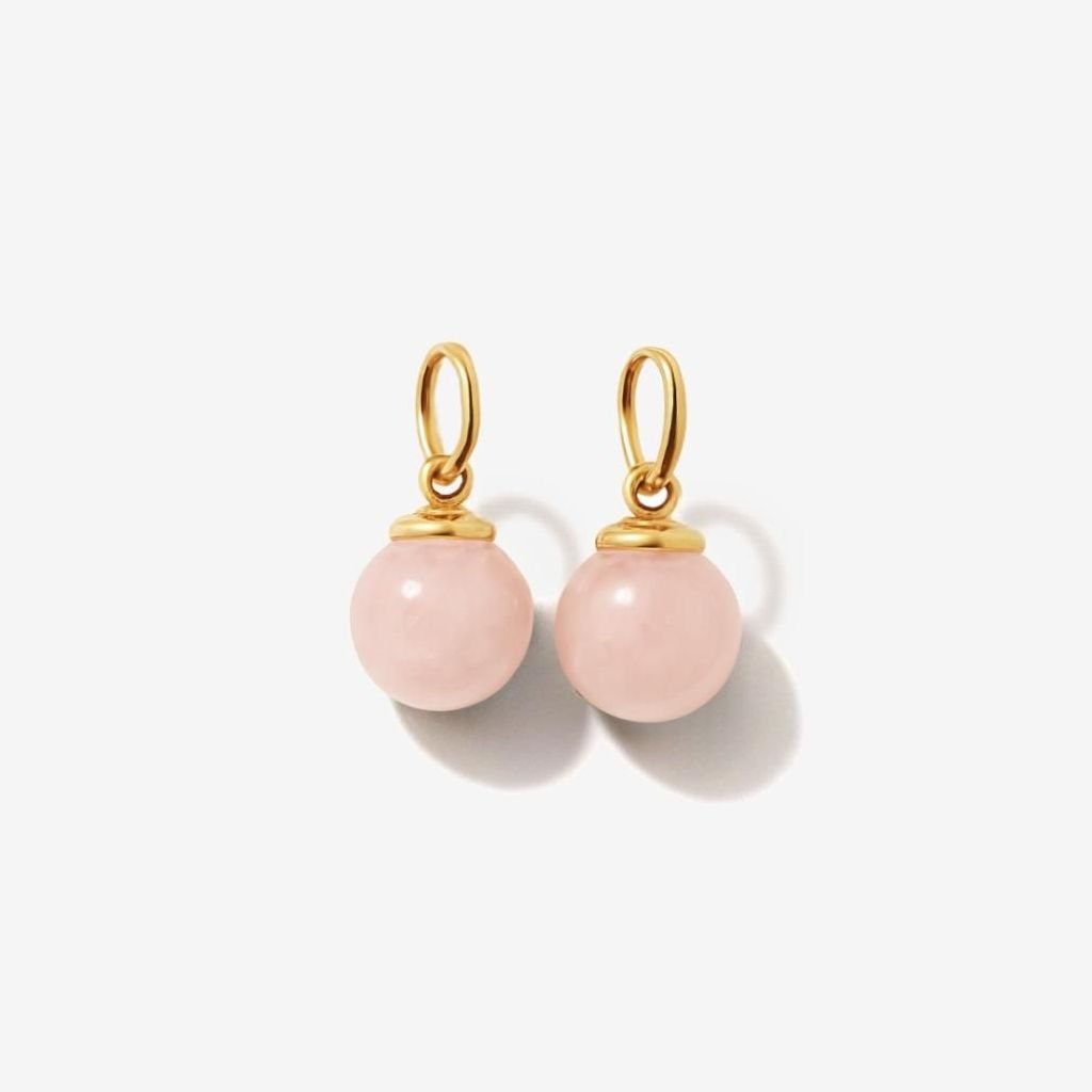 Pair of pink quartz bead charms for earrings with gold hooks