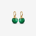 Gold earring dangle charms with green spherical stones
