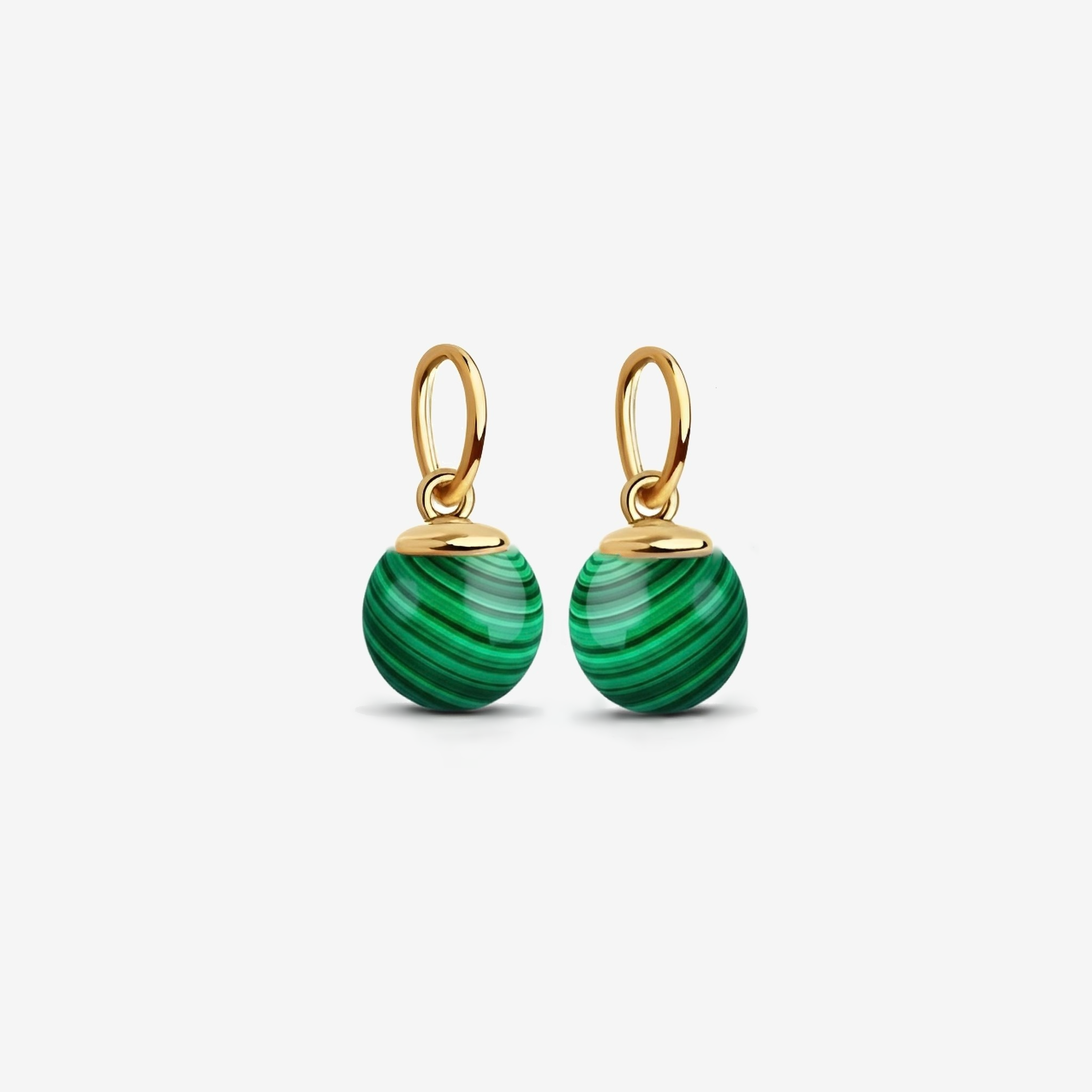 Gold earring dangle charms with green spherical stones