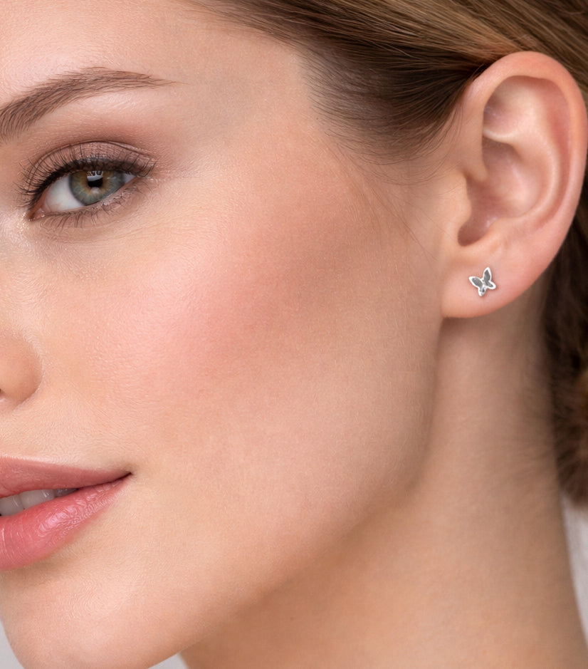 Minimalist Butterflies Sterling Silver Stud Earrings