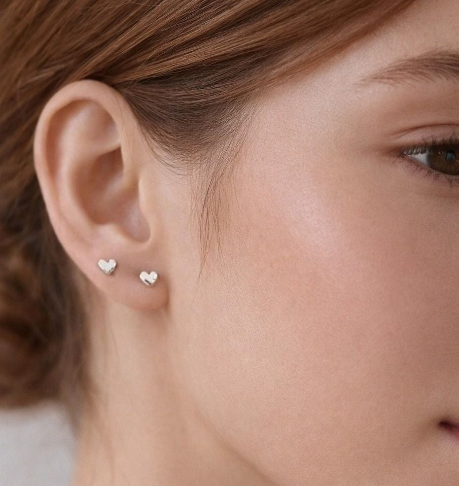 Minimalist Hearts Sterling Silver Stud Earrings