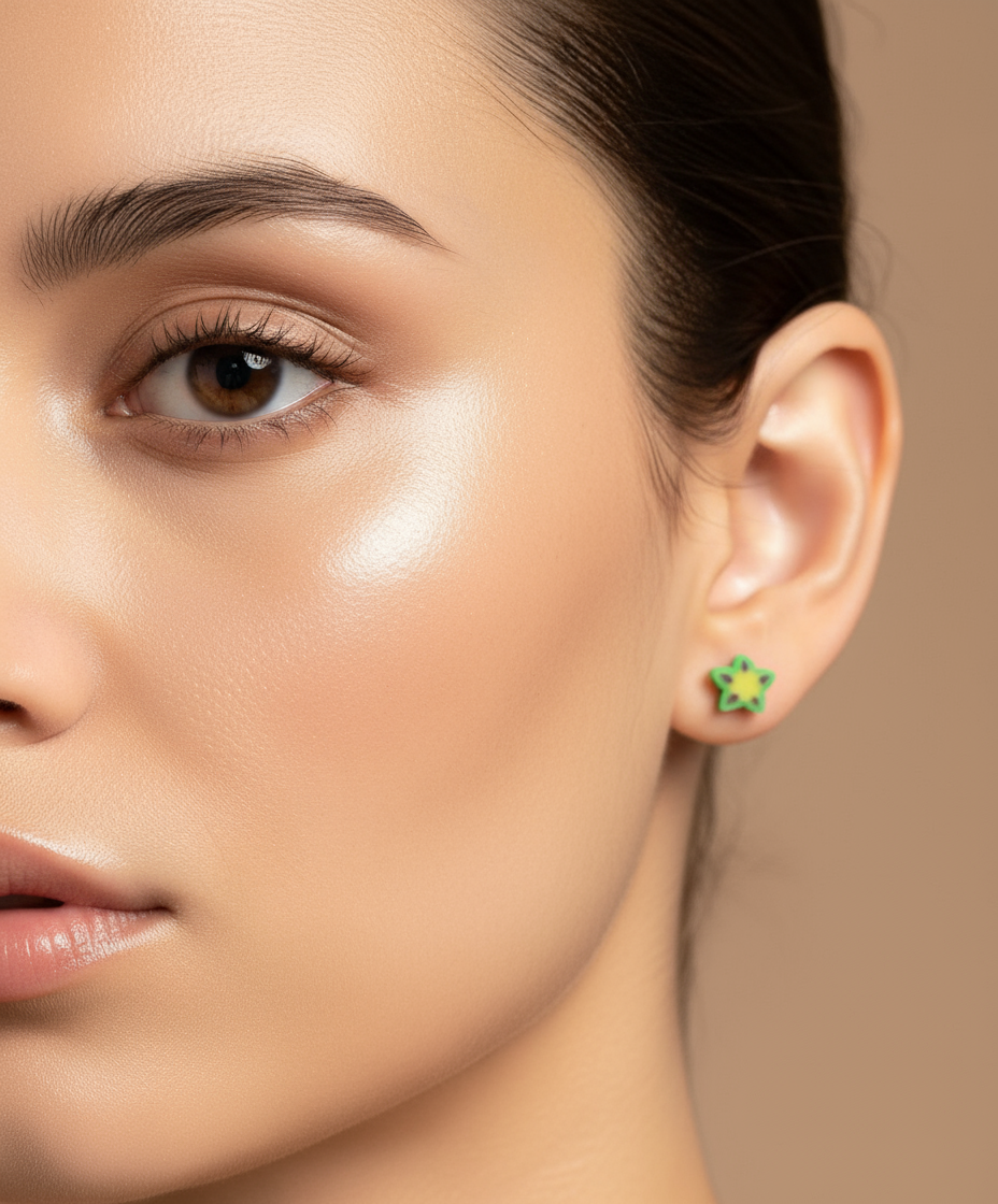 Green Star Lemon Stud Earrings