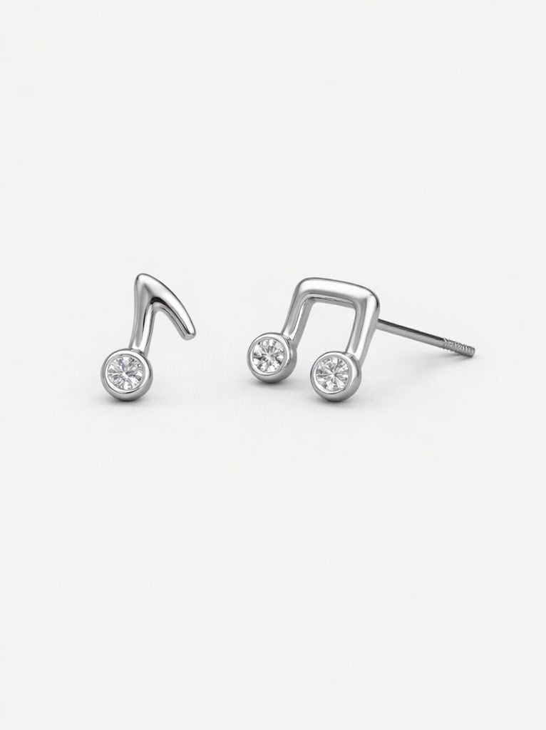 Music Note Sterling Silver Single Stud Earrings