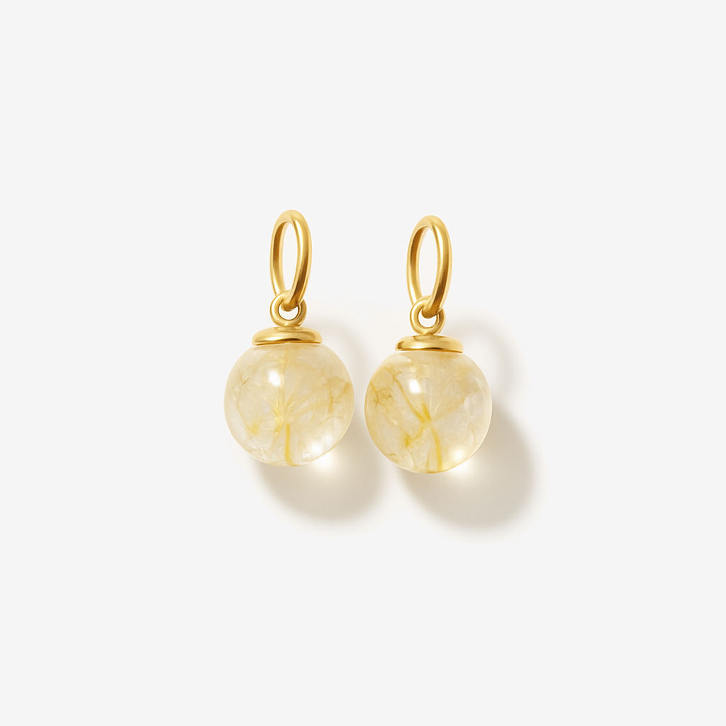 Pair of gold charms with citrine gemstones for adding to hoop earrings 