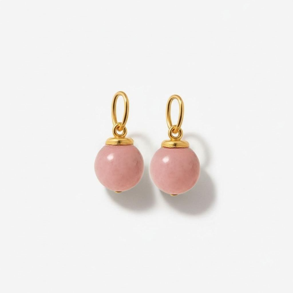 Pair of pink bead charms for earrings with golden jump rings